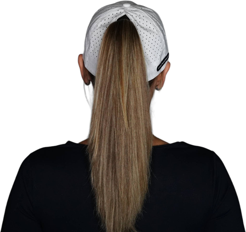 Yoga Hat - Dad Hat - Ponytail - White - Laser Mesh