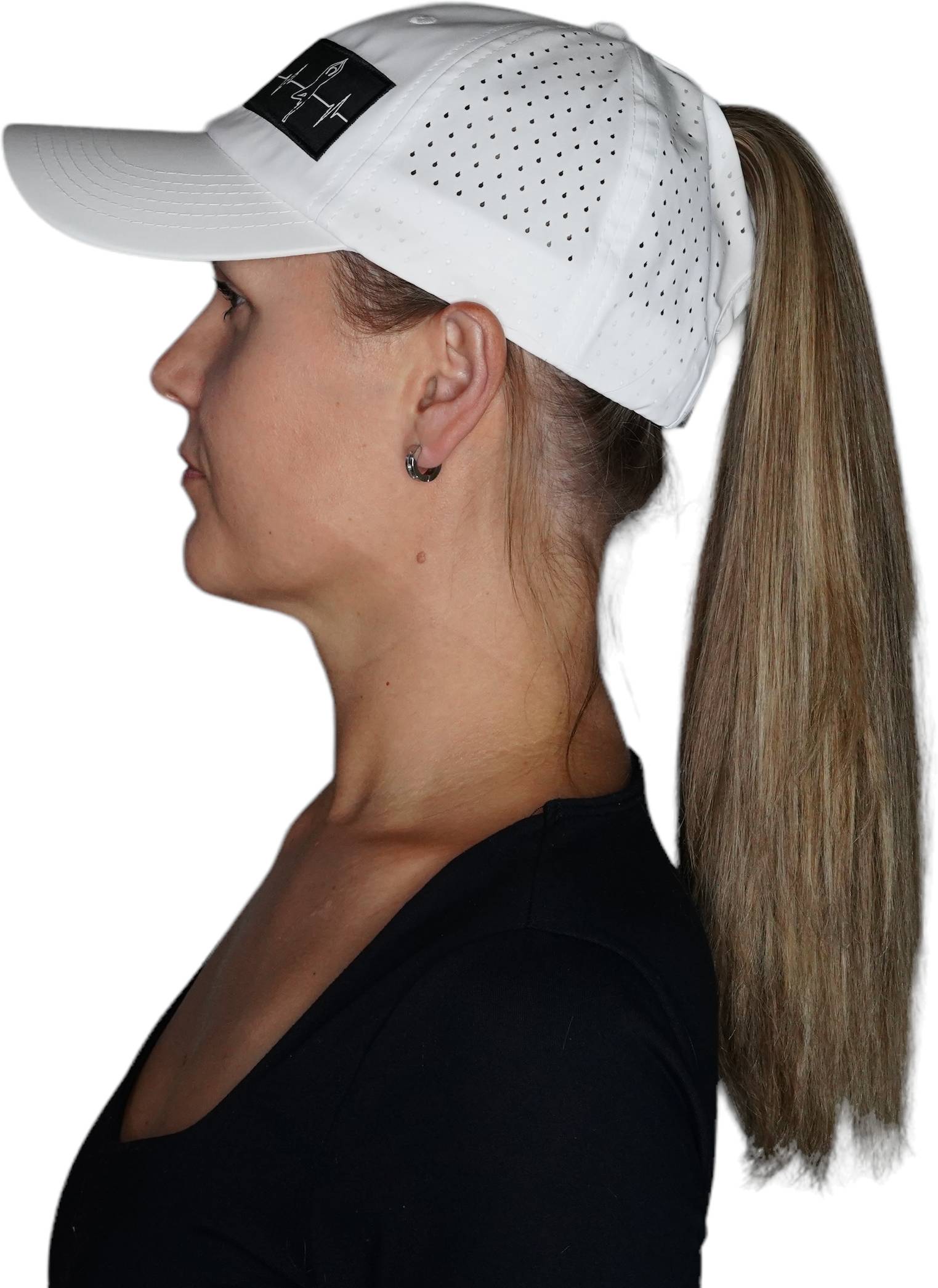 Yoga Hat - Dad Hat - Ponytail - White - Laser Mesh